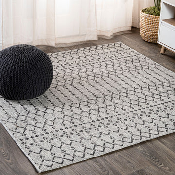 Ourika Moroccan Geometric Textured Weave Indoor/outdoor Square Rug